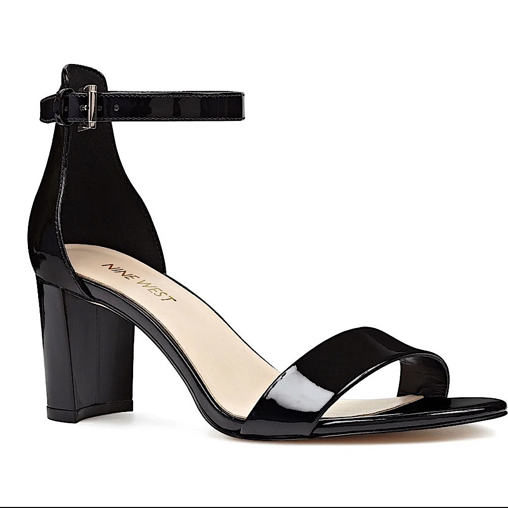 Nine West Ankle Strap Patent Leather Chunky Heels